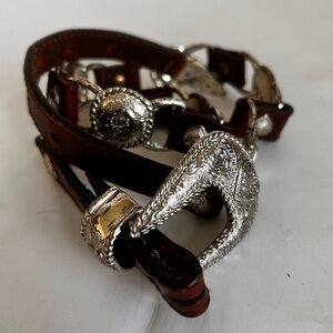 Silver tone and Brown Women's Leather Belt